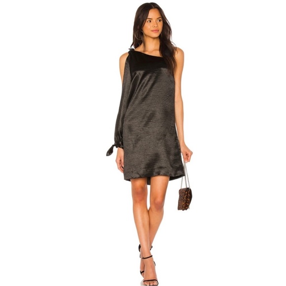 REBECCA MINKOFF REVOLVE BLACK SATIN ONE-SHOULDER MINI DRESS - Picture 9 of 9